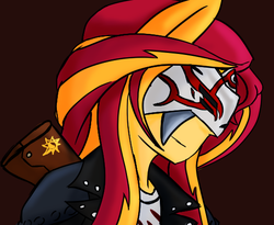 Size: 535x439 | Tagged: safe, sunset shimmer, equestria girls, g4, adam taurus, antagonist, crossover, faunus, fimfiction avatar, grimm mask, mask, personalized weapon, rwby, white fang