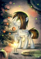 Size: 746x1070 | Tagged: safe, artist:stasysolitude, oc, oc only, pegasus, pony, candle, christmas, christmas tree, tree