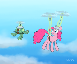 Size: 1000x830 | Tagged: safe, artist:empyu, pinkie pie, tank, g4, 30 minute art challenge, duo, flying