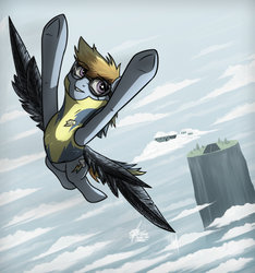 Size: 1280x1368 | Tagged: safe, artist:slawomiro, rainbow dash, g4, wonderbolts academy, badge, cloud, cloudy, female, flying, solo, wonderbolt badge, wonderbolt trainee uniform