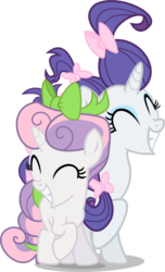 Size: 487x800 | Tagged: safe, artist:seahawk270, rarity, sweetie belle, pony, unicorn, g4, ^^, belle sisters, bow, duo, duo female, eyes closed, female, filly, foal, hair bow, makeover, mare, raised hoof, siblings, simple background, sisters, smiling, transparent background