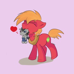 Size: 1500x1500 | Tagged: safe, artist:brushelle, big macintosh, smarty pants, earth pony, pony, g4, cute, eyes closed, heart, macabetes, male, mouth hold, solo, stallion