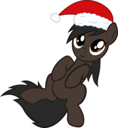 Size: 2000x2174 | Tagged: safe, artist:accu, edit, oc, oc only, g4, alternate clothes, black, christmas, full body, hat, high res, hooves up, kwanzaa, looking at you, on back, santa hat, show accurate, simple background, smiling, snuggles?, solo, transparent background, vector