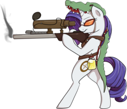 Size: 963x829 | Tagged: safe, rarity, pony, unicorn, g4, alternate cutie mark, bipedal, crossover, female, gun, hooves, horn, jar, jarate, mare, optical sight, parody, pee in container, rifle, simple background, smoke, sniper, sniper (tf2), sniper rifle, solo, sunglasses, team fortress 2, transparent background, urine, weapon