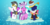 Size: 1200x600 | Tagged: safe, chancellor puddinghead, commander hurricane, princess platinum, oc, oc only, oc:blank canvas, oc:hoof beatz, oc:mane event, bronycon, g4, hearth's warming eve (episode), my little pony: friendship is magic, ^^, bronycon mascots, eyes closed, hoofevent