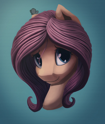 Size: 4212x4956 | Tagged: safe, artist:sceathlet, fluttershy, butterfly, pony, g4, absurd resolution, bust, female, looking at you, mare, portrait, smiling, solo, stray strand, three quarter view