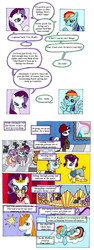 Size: 650x1732 | Tagged: safe, artist:dally, north star, ponet, prince blueblood, rainbow dash, rarity, pegasus, pony, unicorn, comic:friendship is dragons, g4, airship, background pony audience, beatnik rarity, beret, clothes, cloud, comic, dialogue, female, hat, male, mare, on a cloud, one eye closed, sleeping, stallion, wink