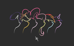 Size: 1920x1200 | Tagged: safe, artist:doggonepony, applejack, fluttershy, pinkie pie, rainbow dash, rarity, twilight sparkle, pony, g4, gray background, mane six, minimalist, outline, profile, simple background, wallpaper