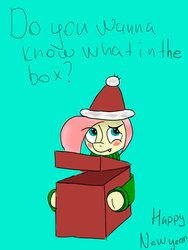 Size: 768x1024 | Tagged: safe, artist:chapaevv, fluttershy, g4, clothes, congratulations, happy new year, sweater, sweatershy