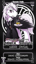 Size: 800x1399 | Tagged: safe, artist:vavacung, oc, oc only, oc:zanon silvus, pony, commission, male, pactio card, solo, stallion