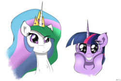 Size: 3000x2000 | Tagged: safe, artist:flamevulture17, princess celestia, twilight sparkle, alicorn, ambiguous race, pony, g4, bust, duo, grin, high res, hooves on cheeks, simple background, smiling, sparkly eyes, squee, transparent background, wingding eyes