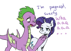 Size: 500x357 | Tagged: safe, artist:rikitikitavi-tyan, rarity, spike, g4, alternate hairstyle, female, male, older, pregnant, ship:sparity, shipping, straight, wahaha