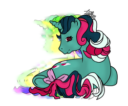 Size: 960x800 | Tagged: safe, artist:sofilut, fizzy, g1, female, solo, tail bow, underhoof