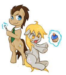 Size: 422x477 | Tagged: safe, artist:c-minded, derpy hooves, doctor whooves, time turner, pegasus, pony, g4, doctor who, female, mare, muffin, necktie, pixiv, sonic screwdriver
