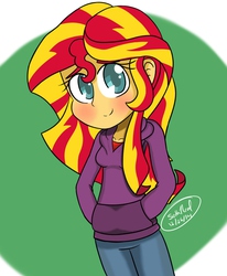 Size: 1054x1281 | Tagged: safe, artist:thesupernealbrothers, sunset shimmer, equestria girls, g4, clothes, cute, female, hoodie, shimmerbetes, solo