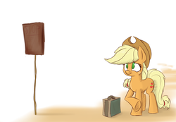 Size: 1280x886 | Tagged: safe, artist:heir-of-rick, applejack, daily apple pony, g4, bus stop, suitcase