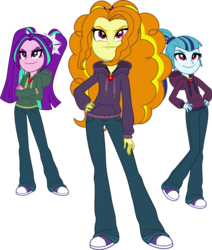 Size: 6000x7071 | Tagged: safe, artist:givralix, adagio dazzle, aria blaze, sonata dusk, equestria girls, g4, my little pony equestria girls: rainbow rocks, .svg available, absurd resolution, clothes, gem, hoodie, jeans, looking up, simple background, siren gem, the dazzlings, transparent background, trio, vector