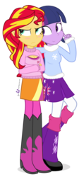 Size: 480x1068 | Tagged: safe, artist:dm29, sunset shimmer, twilight sparkle, equestria girls, g4, boob window, breasts, cleavage, clothes, crossed arms, cute, duo, female, keyhole turtleneck, meme, open-chest sweater, shimmerbetes, simple background, sweater, transparent background, turtleneck, twilight sparkle (alicorn), wintertime