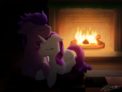 Size: 1024x768 | Tagged: safe, artist:kydosexrarity, rarity, oc, oc:kydose, pegasus, pony, unicorn, g4, canon x oc, cuddling, female, fire, fireplace, hearts and hooves day, love, male, raridose, romantic, shipping, snuggling, straight