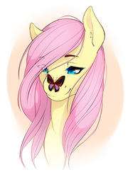 Size: 2361x3287 | Tagged: safe, artist:jennaforever77, fluttershy, butterfly, g4, butterfly on nose, female, high res, insect on nose, portrait, solo