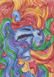 Size: 929x1314 | Tagged: safe, artist:rinioshi, rainbow dash, g4, element of loyalty, female, long hair, solo, traditional art