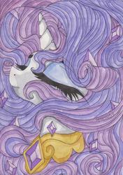 Size: 703x1000 | Tagged: safe, artist:rinioshi, rarity, g4, element of generosity, female, long hair, solo, traditional art