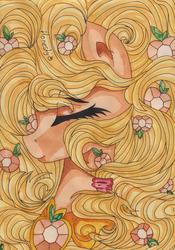 Size: 784x1121 | Tagged: safe, artist:rinioshi, applejack, g4, element of honesty, female, long hair, solo, traditional art