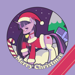 Size: 1000x1000 | Tagged: safe, artist:sweetnano, oc, oc only, clothes, glasses, hat, not twilight sparkle, pixiv, santa hat, socks, solo