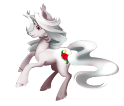 Size: 1750x1500 | Tagged: safe, artist:anightlypony, oc, oc only, oc:floret grace, bat pony, bat pony unicorn, hybrid, pony, unicorn, wingless bat pony, female, long mane, mare, red, solo, white