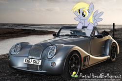 Size: 560x373 | Tagged: safe, artist:petroheadbellsprout, derpy hooves, pegasus, pony, g4, car, female, mare, morgan aero 8, solo