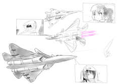 Size: 3000x2000 | Tagged: safe, artist:pak-faace1234, rainbow dash, equestria girls, g4, ace combat, anime, cfa-44 nosferatu, crossover, f-15s+, high res, jet fighter, monochrome, pak-fa