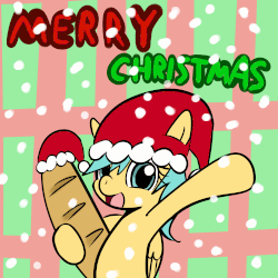 Size: 750x750 | Tagged: safe, artist:datahmedz, sunshower raindrops, pegasus, pony, raindropsanswers, g4, animated, ask, bread, christmas, female, food, gif, hat, holiday, santa hat, snow, solo, that pony sure does love bread, tumblr