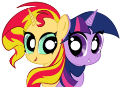 Size: 2430x1737 | Tagged: safe, artist:forestheart74, sunset shimmer, twilight sparkle, alicorn, pony, unicorn, g4, duo, female, mare, twilight sparkle (alicorn)