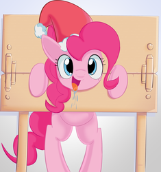 Size: 1768x1877 | Tagged: safe, artist:adequality, artist:mcsadat, pinkie pie, g4, christmas, drool, hat, medieval, santa hat, stocks, trapped