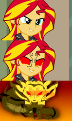 Size: 768x1296 | Tagged: safe, artist:avispaneitor, edit, sunset shimmer, equestria girls, g4, crossover, evil smile, grin, jackie chan adventures, possessed, shendu, smiling