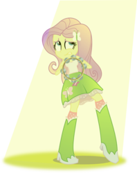 Size: 790x1000 | Tagged: safe, artist:seahawk270, fluttershy, equestria girls, g4, my little pony equestria girls: rainbow rocks, boots, clothes, female, high heel boots, musical instrument, nervous, raised leg, simple background, skirt, socks, solo, spotlight, stage fright, tambourine, tank top, transparent background, vector
