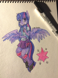 Size: 925x1233 | Tagged: safe, artist:skoryx, twilight sparkle, anthro, g4, clothes, traditional art, twilight sparkle (alicorn)