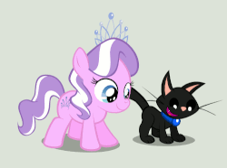 Size: 500x371 | Tagged: safe, artist:magerblutooth, diamond tiara, oc, oc:dazzle, cat, earth pony, pony, g4, animated, cute, dancing, female, filly