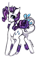 Size: 2955x4706 | Tagged: safe, artist:velexane, rarity, classical unicorn, pony, unicorn, g4, bow, female, horn, leonine tail, ribbon, solo