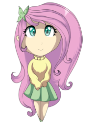 Size: 894x1164 | Tagged: safe, artist:uunicornicc, fluttershy, human, g4, chibi, clothes, female, humanized, simple background, skirt, solo, sweater, sweatershy, transparent background