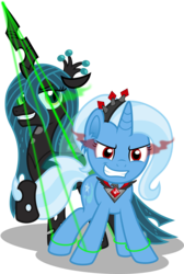 Size: 7500x11164 | Tagged: safe, artist:lailyren, artist:mactavish1996, queen chrysalis, trixie, pony, unicorn, g4, magic duel, absurd resolution, alicorn amulet, angry, duo, female, magic, mare, simple background, transparent background, vector, voice actor joke