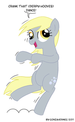 Size: 438x708 | Tagged: safe, artist:gonzahermeg, derpy hooves, pony, g4, bipedal, dancing, female, solo