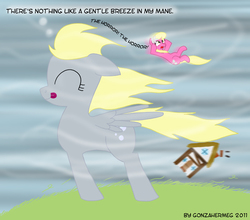 Size: 697x614 | Tagged: safe, artist:gonzahermeg, derpy hooves, lily, lily valley, pegasus, pony, g4, female, mare, the horror, wind