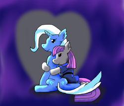 Size: 1400x1200 | Tagged: safe, artist:thecrimsondm, maud pie, trixie, pony, unicorn, g4, female, hug, lesbian, mare, ship:mauxie, shipping