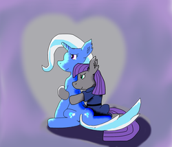 Size: 1400x1200 | Tagged: safe, artist:thecrimsondm, maud pie, trixie, pony, unicorn, g4, female, hug, lesbian, mare, ship:mauxie, shipping