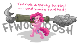 Size: 922x512 | Tagged: safe, artist:anarchianbedlam, pinkie pie, g4, female, gun, rocket launcher, solo