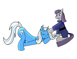 Size: 2000x1536 | Tagged: safe, artist:thecrimsondm, maud pie, trixie, pony, unicorn, g4, female, lesbian, mare, ship:mauxie, shipping, sleeping