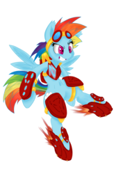 Size: 2000x3000 | Tagged: safe, artist:dfectivedvice, artist:dragonfoorm, rainbow dash, pegasus, pony, g4, armor, belly button, bipedal, female, goggles, high res, mare, rocket boots, simple background, solo, transparent background