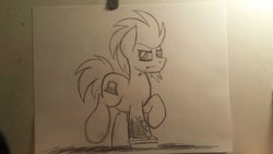 Size: 1024x576 | Tagged: safe, artist:drawponies, oc, oc only, fallout equestria, monochrome, sketch, traditional art