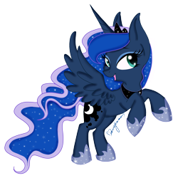 Size: 2272x2335 | Tagged: safe, artist:pvrii, princess luna, alicorn, pony, g4, female, high res, looking at you, mare, rearing, simple background, smiling, solo, spread wings, transparent background